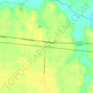 Topografinen kartta Millwood, korkeus, helpotus