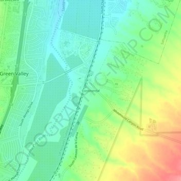 Topografinen kartta Continental, korkeus, helpotus