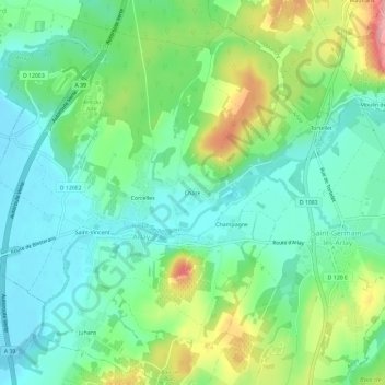 Topografinen kartta Chaze, korkeus, helpotus