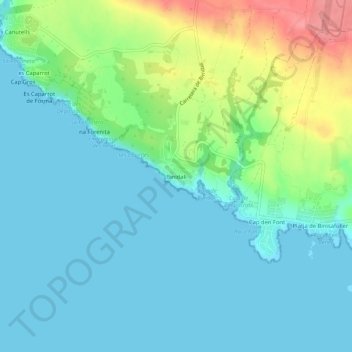 Topografinen kartta Binidalí, korkeus, helpotus