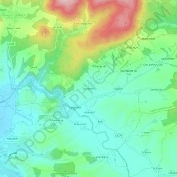 Topografinen kartta Sandeben, korkeus, helpotus