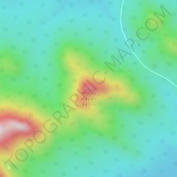 Topografinen kartta Mount Hassell, korkeus, helpotus