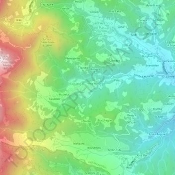 Topografinen kartta Fecchiera, korkeus, helpotus