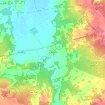 Topografinen kartta Ruberts, korkeus, helpotus