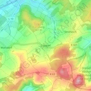 Topografinen kartta Zilsdorf, korkeus, helpotus