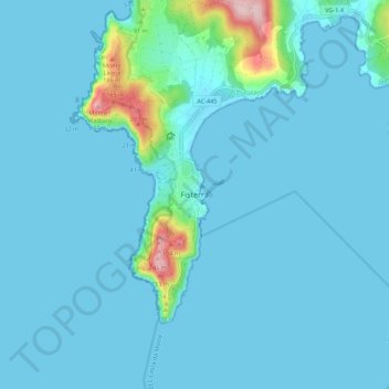 Topografinen kartta Fisterra, korkeus, helpotus