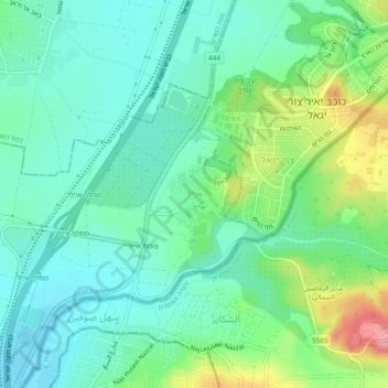 Topografinen kartta Eyal, korkeus, helpotus