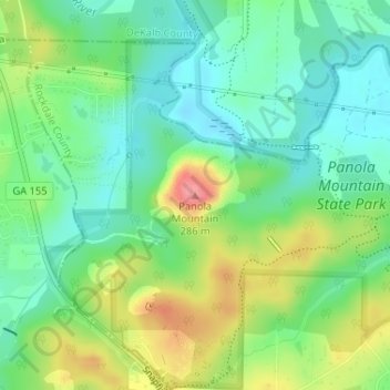 Topografinen kartta Panola Mountain, korkeus, helpotus