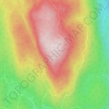 Topografinen kartta Mistberget, korkeus, helpotus