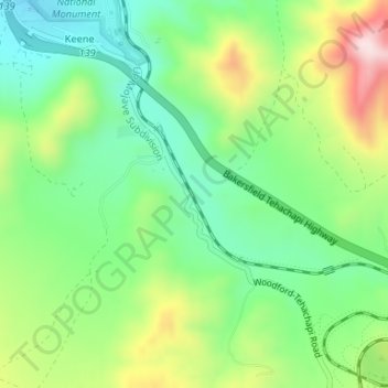 Topografinen kartta Woodford, korkeus, helpotus