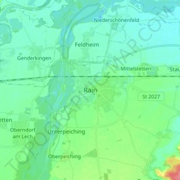 Topografinen kartta Rain, korkeus, helpotus