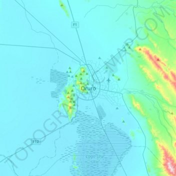 Topografinen kartta Oruro, korkeus, helpotus