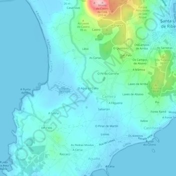 Topografinen kartta O Agro da Cuña, korkeus, helpotus