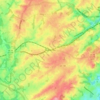Topografinen kartta Mableton, korkeus, helpotus