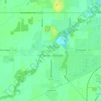 Topografinen kartta Monclova, korkeus, helpotus