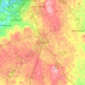 Topografinen kartta Carryduff, korkeus, helpotus