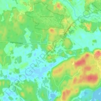 Topografinen kartta Innanbäck, korkeus, helpotus