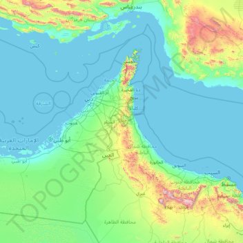 Topografinen kartta Ajman, korkeus, helpotus