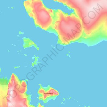 Topografinen kartta Perthesøya, korkeus, helpotus