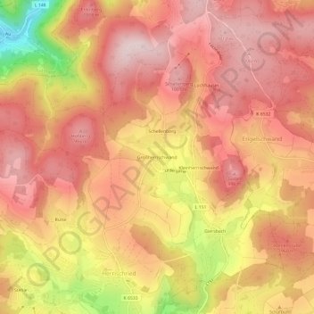 Topografinen kartta Großherrischwand, korkeus, helpotus