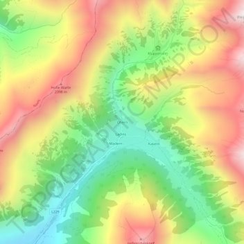 Topografinen kartta Obern, korkeus, helpotus