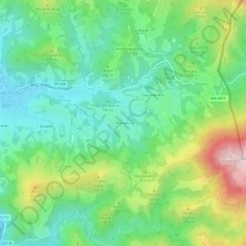 Topografinen kartta Dornaku, korkeus, helpotus