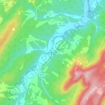 Topografinen kartta Barnes Mill, korkeus, helpotus