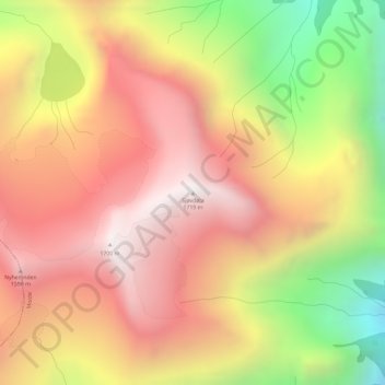 Topografinen kartta Sjøvdøla, korkeus, helpotus
