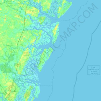 Topografinen kartta Blackbeard Island, korkeus, helpotus