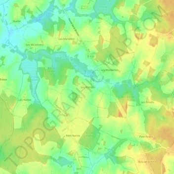 Topografinen kartta Les Blands, korkeus, helpotus