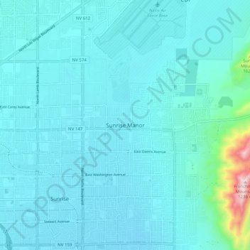 Topografinen kartta Sunrise Manor, korkeus, helpotus