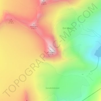 Topografinen kartta Storebjørn, korkeus, helpotus