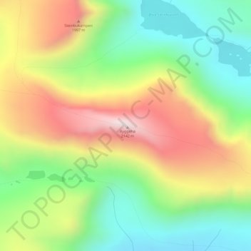 Topografinen kartta Ryggjehøe, korkeus, helpotus