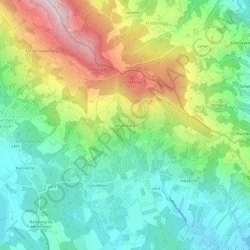 Topografinen kartta Vockenberg, korkeus, helpotus