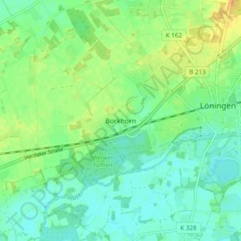 Topografinen kartta Borkhorn, korkeus, helpotus