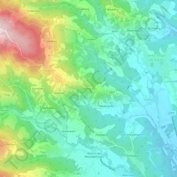 Topografinen kartta Hochgrail, korkeus, helpotus