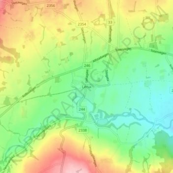 Topografinen kartta Lena, korkeus, helpotus