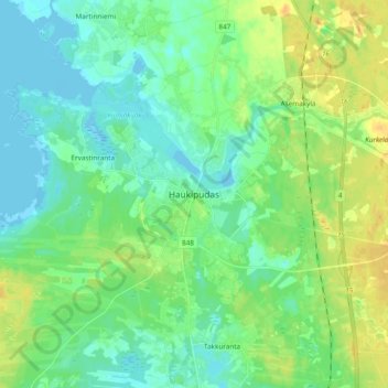 Topografinen kartta Haukipudas, korkeus, helpotus