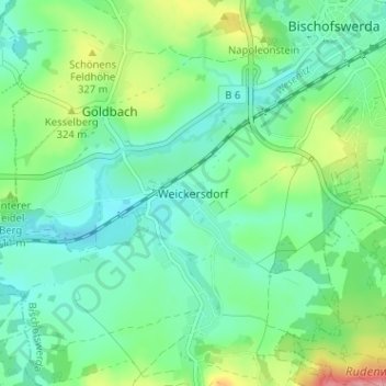 Topografinen kartta Weickersdorf, korkeus, helpotus