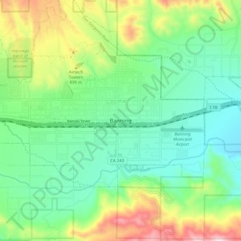 Topografinen kartta Banning, korkeus, helpotus
