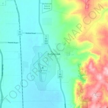 Topografinen kartta Bullsbrook, korkeus, helpotus