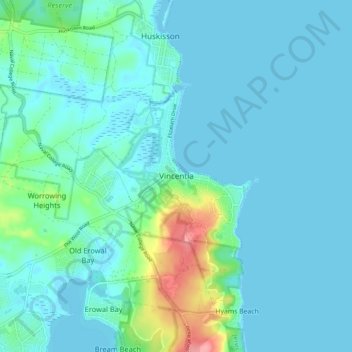 Topografinen kartta Vincentia, korkeus, helpotus