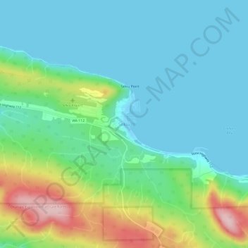 Topografinen kartta Sekiu, korkeus, helpotus