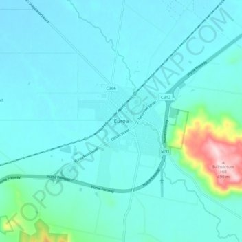 Topografinen kartta Euroa, korkeus, helpotus