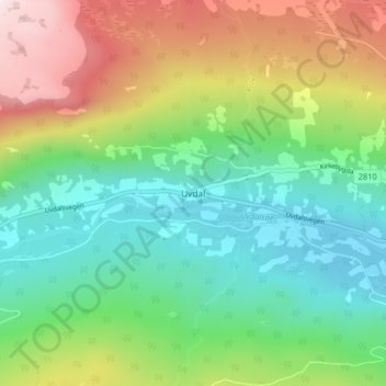 Topografinen kartta Uvdal, korkeus, helpotus