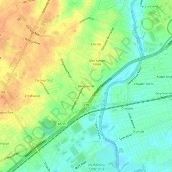 Topografinen kartta Bridgewater, korkeus, helpotus