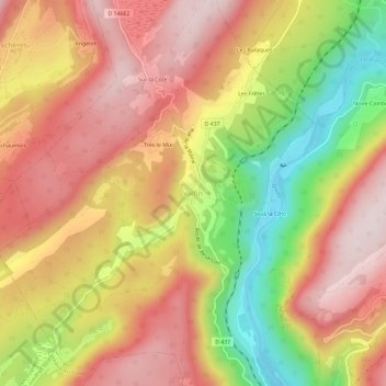 Topografinen kartta Valfin, korkeus, helpotus