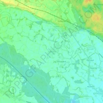 Topografinen kartta Dietzen, korkeus, helpotus
