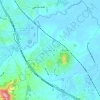 Topografinen kartta Canowindra, korkeus, helpotus
