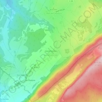 Topografinen kartta Grand Chalesme, korkeus, helpotus